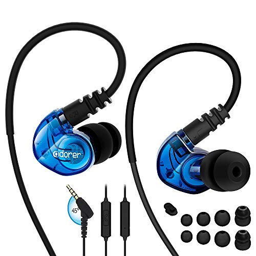 Adorer Sports Headphones RX6 Wired Earphones with Microphone and Memory Earhook, Running Earbuds for iPhone, iPad, Samsung, Smartphone, MP3 Player and more - Blue