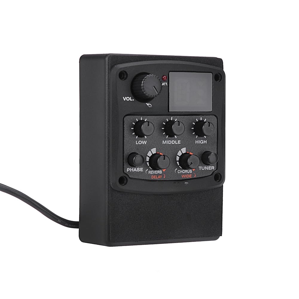 Preamplificador para Guitarra acústica Tone GT-6 con captador piezo Ecualizador de 3 Bandas afinador LCD Efectos reverberación retraso Coro Ancho