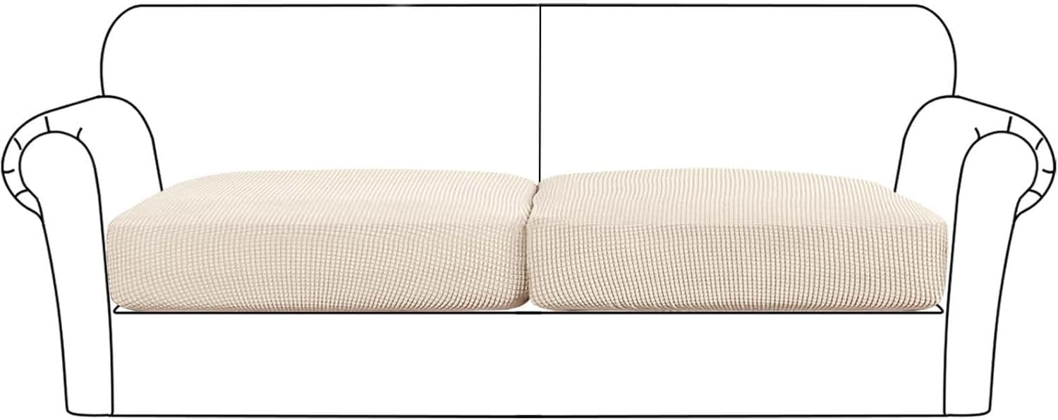 Flamingo P Large Couch Cushion Covers 2 Piece Set Sofa Seat Slipcovers for Deep Oversized Cushions with Elastic Bottom Furniture Protector for Pets & Kids, 2 Seat XL Cushion Cover, Biscotti Beige