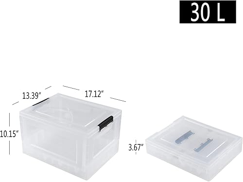 Miniatura 2 de Anbers Cajas de almacenamiento de plástico transparente de 30 litros con tapas, contenedores de almacenamiento plegables, paquete de 4, F5683-4-AN-4