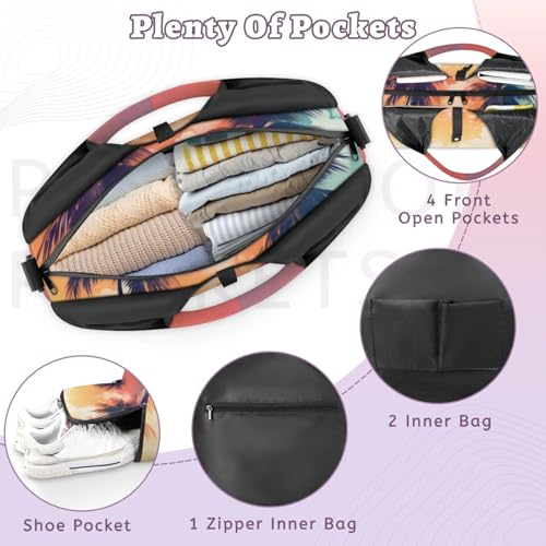 Yoga Tote Bag for Women Tall Palm Tree Beach Bag with Shoe Storage & Yoga Mat Strap Waterproof Weekender Duffle Bag for Travel Fitness Weekend Trips4