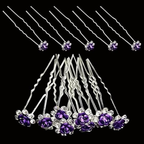 WedDecor Purple Wedding Hair Pins with Crystals Cover