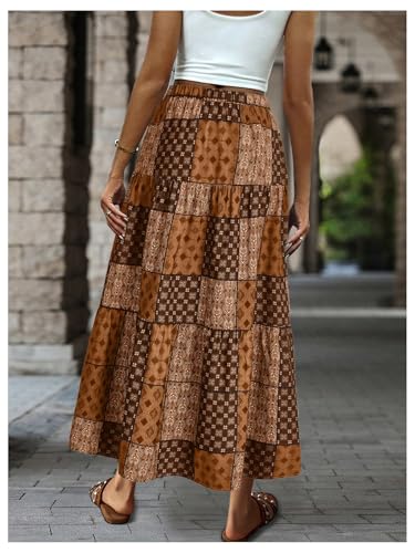 Verdusa Women's Vintage Boho Graphic A Line Skirt Tiered Layered Elastic Western Long Skirt with Pockets2