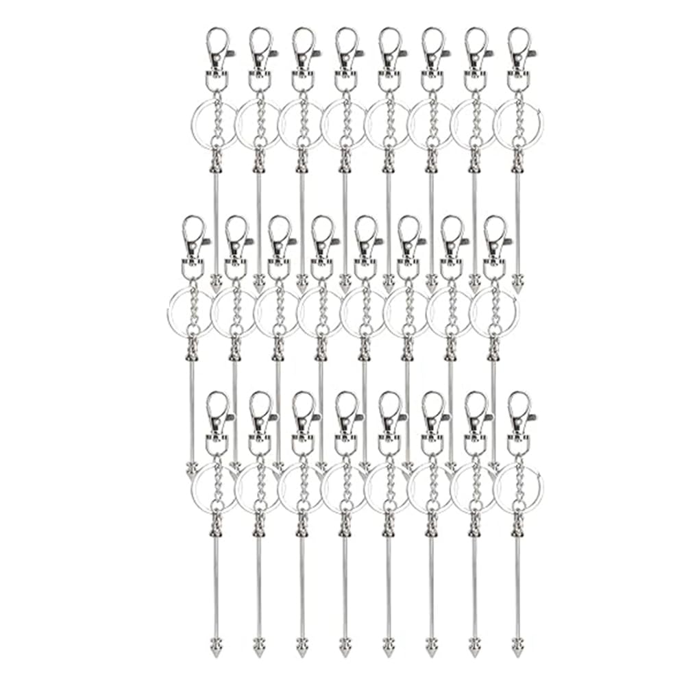 IJSDNVJNDX 24Pcs Beadable Keychain Bars Bead Keychain Making Kit Blank Keychains Beaded Items for DIY Crafts Jewelry Making Customer Demand Silver