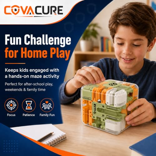 Image of COVACURE 3D Maze Puzzle Cube with Metal Ball Inside, Transparent Handheld Marble Run Brain Teaser Game for Kids & Adults, Engaging Brain Teaser, Stress Relief Challenge (6 CM)