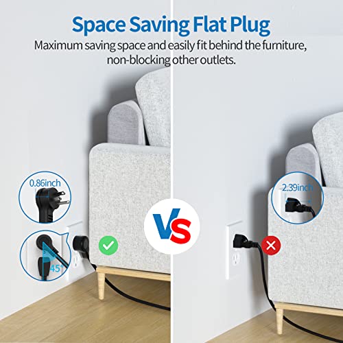 Flat Plug Extension Cord 25 Ft, Ntonpower Ultra Thin Flat Extension Cord Under Carpet, Rug, Door, Wall Mount Power Strip With 4 Outlets 2 Usb Ports, Overload Protection For Indoor Home Office, Black #TOP3