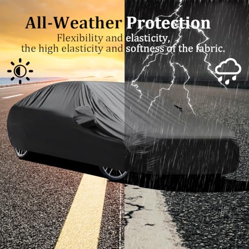Image of Upgraded Waterproof Stretch Car Cover - All-Weather Protection for Indoor /Outdoor Use, Soft Elastic Fabric Fits 192 inch-206 inch Vehicles, Dustproof, Garage & Car Show Ready