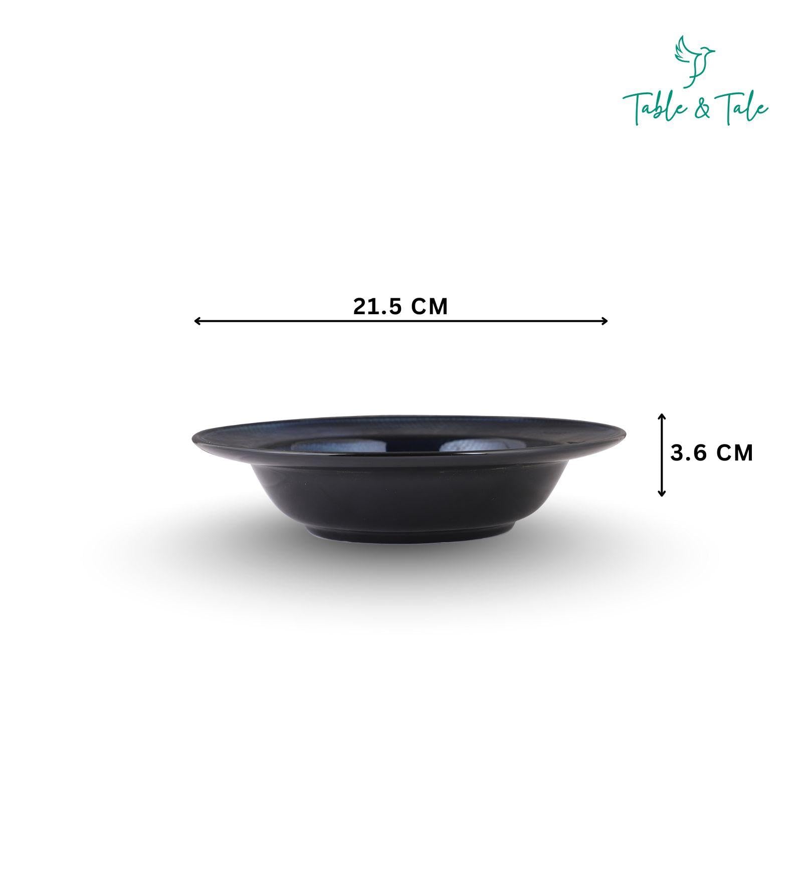 Table & Tale Premium Porcelain Deep Plate with Elegant Blue Pattern | Scratch & Chip Resistant | Made in Sri Lanka | Ideal for Soups, Pasta & Curries | Microwave & Dishwasher Safe |Set of 6 1