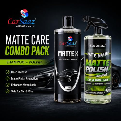 Image of CAR SAAZ Matte Care Combo Pack | MatteX Car Shampoo 1L & Matte Polish Protectant 500ml | Matte Paint Cleaner & UV Protection | Restores Matte Finish for Cars & Bikes