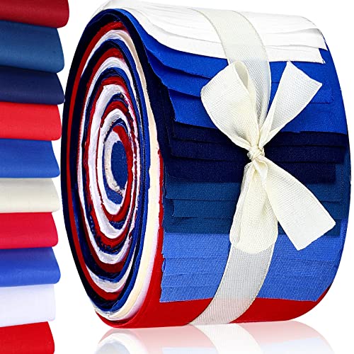 Hosuly 40 Pcs Patriotic Fabric Red White Blue Jelly Fabric for Quilting Patriotic Quilting Strips 2.6 Inch Patchwork Roll Precut for Labor Day Veterans Day DIY Craft Sewing Material