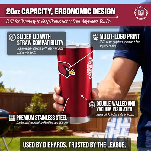Image of Arizona Cardinals NFL 20oz Stainless Steel Insulated Tumbler, Slider Lid