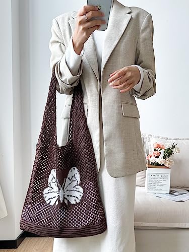 Image of ENBEI Beach Bag Crochet Tote bag for Women,Aesthetic Boho Large Bag,Foldable&Lightweight,Shopping,Beach,Travel,Daily Use
