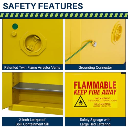 Image of Jamco 45 Gallon Flammable Safety Cabinet, Steel Flammable Storage Cabinet with Lockable Manual Closing Doors, Non Forkliftable, 43 inch x 18 inch x 65 inch, Yellow
