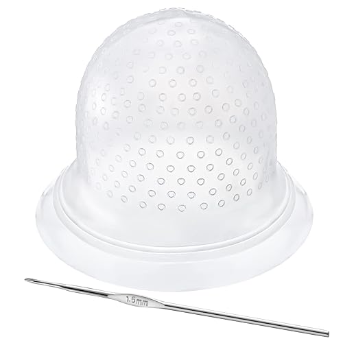 FRIUSATE Gorra para resaltar el cabello, 2 piezas de silicona para resaltar el cabello, gorra de glaseado para colorear el cabello con gancho, kit