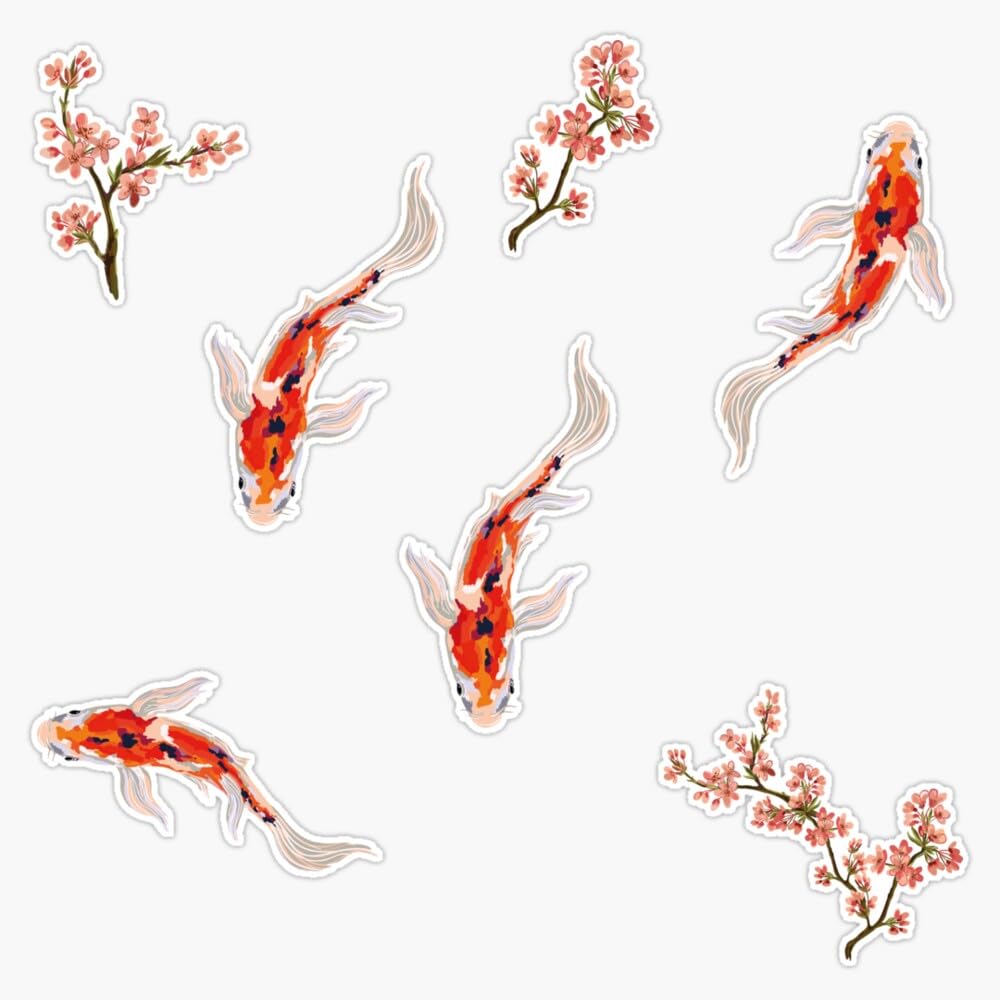 錦鯉圖 Chinese Ink Line Drawing Koi Carp, Chinese Style Pattern