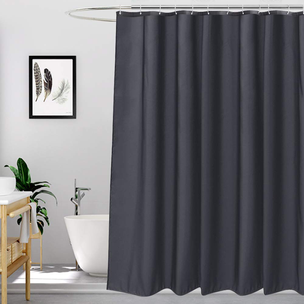 EurCrossCharcoal Shower Curtains Mould Proof Resistant Washable, Quick Dry Water-resistant Fabric Bathroom Shower Curtain 180 x 180cm Drop with 12 Plastic Hooks