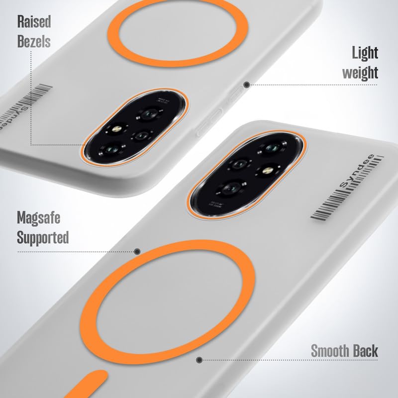 Image of Mr. Case Back Cover for Honor 200 5G Elegant Frosted White Translucent Back | Only Compatible with Wireless Magnetic Accessories | Anti-Scratch Shockproof Phone Case - Orange