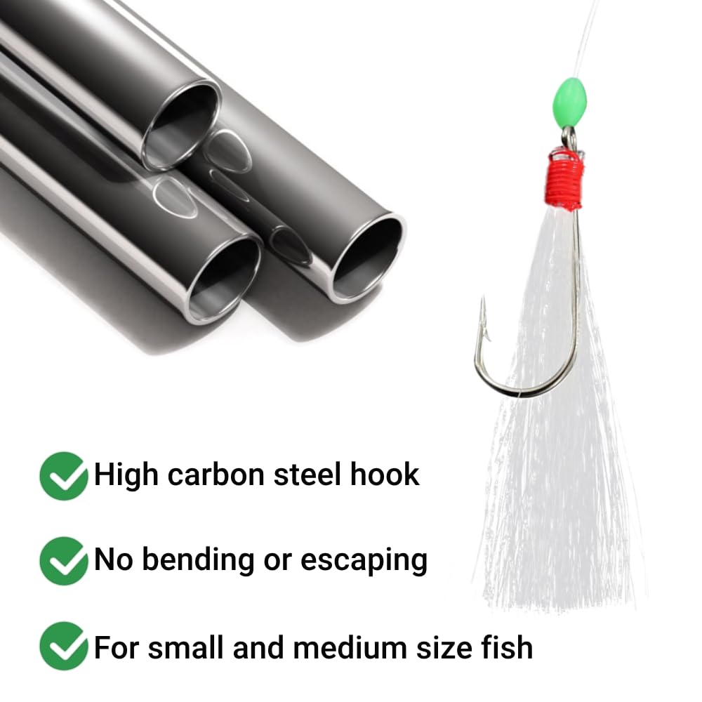 Paquete de 6 aparejos luminosos de plumas de caballa con ganchos de cebo, caballa, abadejo, bacalao, arenque, señuelos de pesca de lubina, accesorios de aparejos de cebo