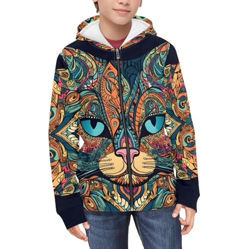 JooMeryer Kids Boys Cool Wolf Printed Long Sleeve Hooded Neck Full Zip Up Hoodie3