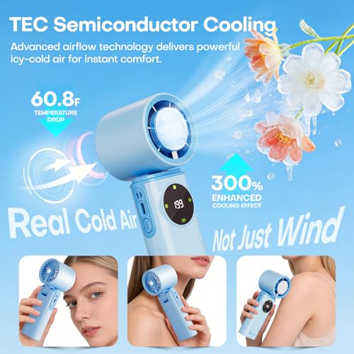 Image of 6000mAh Portable Handheld Fan with Ice Cooling, 199 Levels Stepless Speed, 20H Long Battery Life, 20000RPM Turbo Fan Rechargeable Personal Mini Fan for Travel, Outdoor, Makeup (Blue)