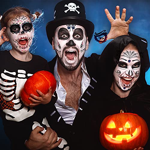 20 Sheets Day Of The Dead Face Sugar Skull Tattoos ,Including 8 Large Sheets Halloween Temporary Face Tattoos, Halloween Sugar Skull Face Tattoos #TOP1