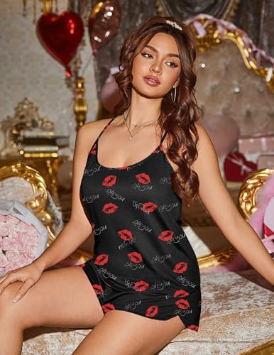 Image of Ekouaer Womens Cami Pajama Sets Soft Shorts Lingerie Set Camisole 2 Piece Cami Shorts Pj Nightwear
