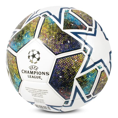 Hy-Pro UEFA Champions League Fußball, Größe 5, offiziell lizenziert, Training, Match, Merchandise, Sammlerstück für Kinder und Erwachsene, tolles Fußballgeschenk, Weiß/Blau/Grün