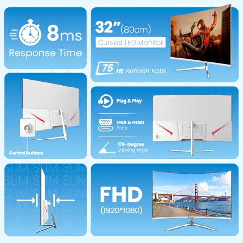 Image of LAPCARE Lapeye 32 Inch Curved Monitor | Full HD 1920x1080 | 75Hz Refresh Rate | HDMI & VGA Ports | Flicker-Free Display | 178 Wide Viewing Angle | Wall Mount Compatible