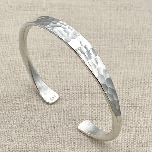 925 Sterling Silver Hammered Handmade Cuff Bangle Bracelet | Minimalist Simple Shiny Silver | Striking Style Pattern Bangles for Women & Men2