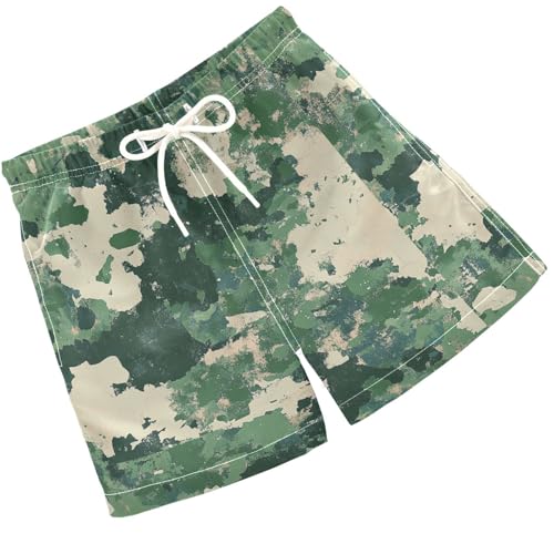 Pigsaly Boys' Swim Board Shorts Watercolor Green Army Camo Boy's Swim Trunks Kids Swimwear S