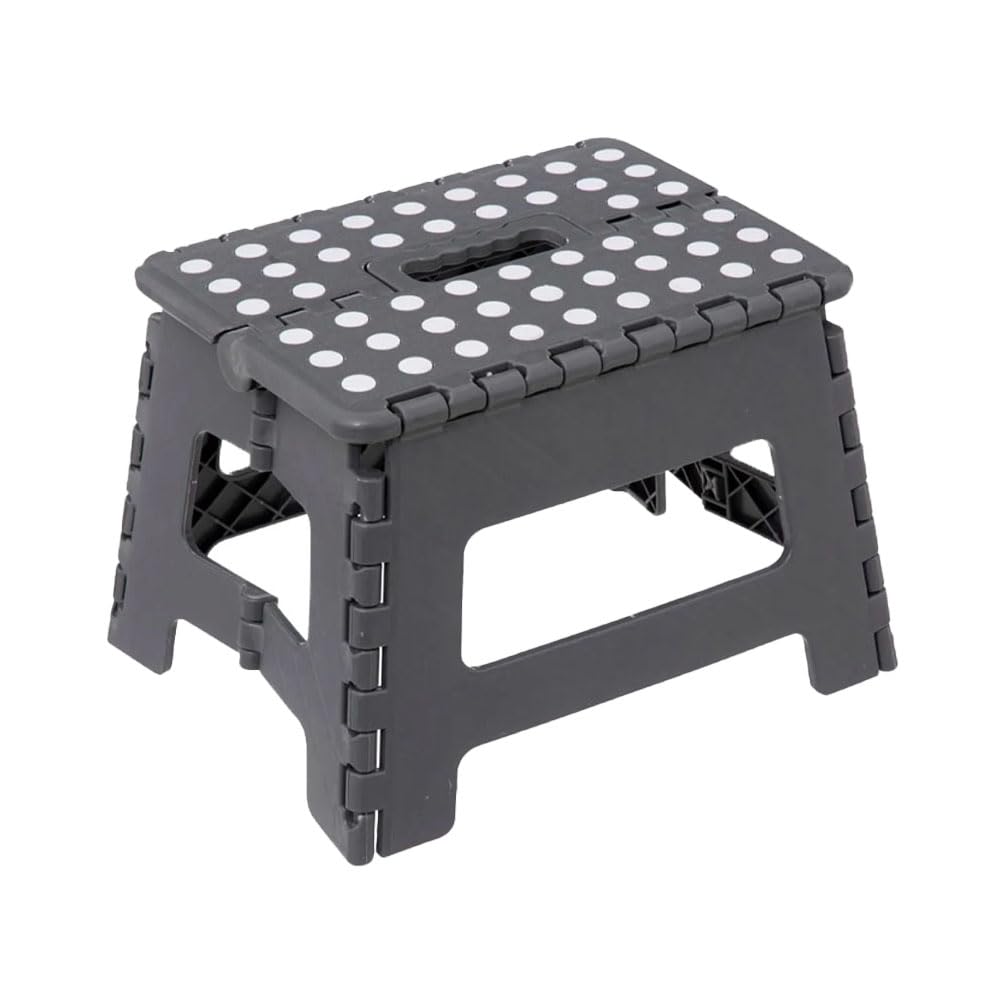 Taburete plegable de plástico duradero para almacenamiento fácil gris