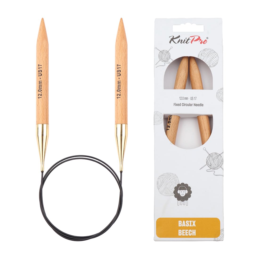 KnitPro 60 cm x 12 mm Basix Fixed Circular Needles, Birch, Brown, Bruin