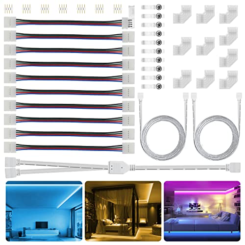 Chesbung LED Strip Verbinder, LED Verbinder, LED Stripe Verlängerung, LED Strip Eckverbinder, LED Streifen Befestigungsclips, LED Streifen Splitter Kabel, Für 10mm 4 Polig RGB 5050 LED Strip Cover