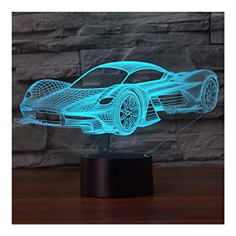 3D LED Illusion Lamp Night Light, EASEHOME Optical Bedside Table Night Lights Illuminating Kids Lamp Sleeping Lighting 7 Colour Changing Touch Button 1.5M USB Cable Decoration Desk Lamps, Racing Car-2 Cover