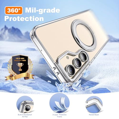 Image of for Samsung Galaxy S24 FE Case with 360 Rotatable Magnetic Ring Stand Compatible with Mag-Safe Military Protection Shockproof Transparent Phone Cases for S24 FE,Clear