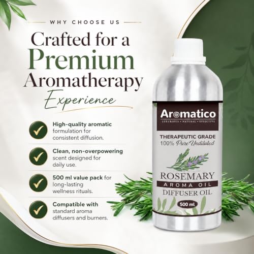 Image of AROMATICO Rosemary Diffuser Oil with Strong, Long-Lasting | Refresh Homes, Offices & Showrooms | Aromatherapy, Diffusers, Air Purifiers, Vaporizers - 500ML