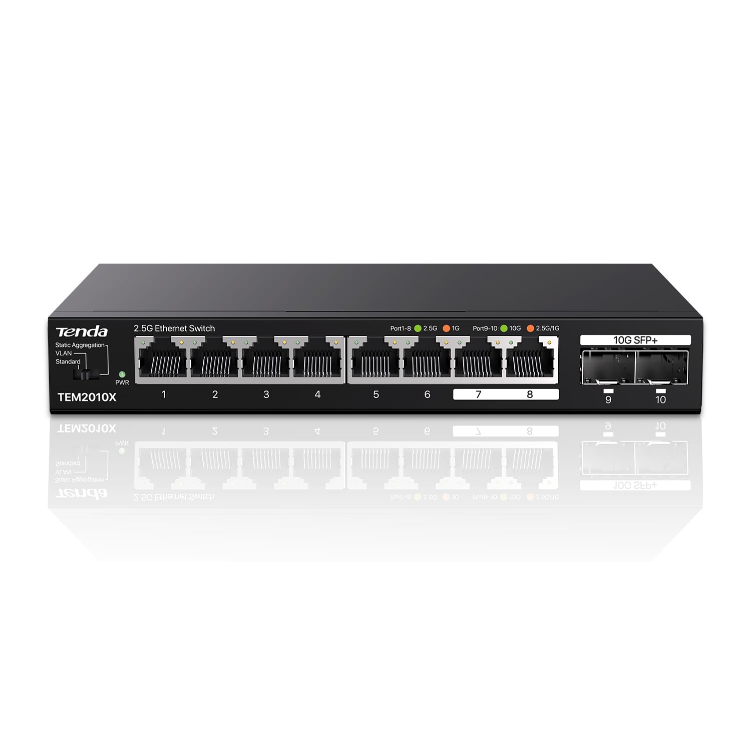 10 Port 2.5Gb Unmanaged Ethernet Switch met 8* 2.5G Base-T Poorten, 2