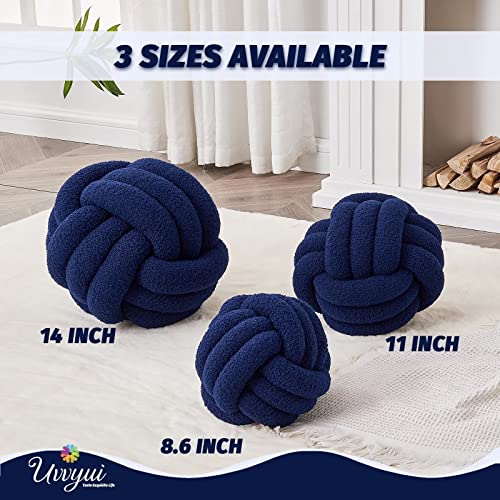 Image of Uvvyui Knot Pillow Ball, Soft Home Decorative Pillows, Round Throw Pillow, Handmade Knotted Plush Pillow, Round Boucle Pillow Cushion (14 Inches Navy)