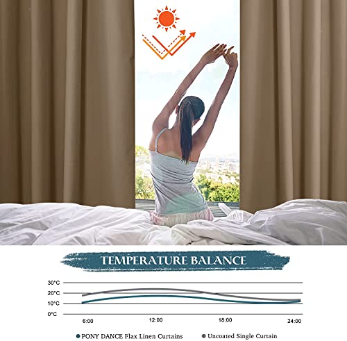 PONY DANCE Linen Bedroom Curtains Energy Saving 100% Blackout Thermal Door Curtains with Eyelets 213 cm Blackout Curtains for Study Living Room Camel 132 cm Wide 2 - Image 3