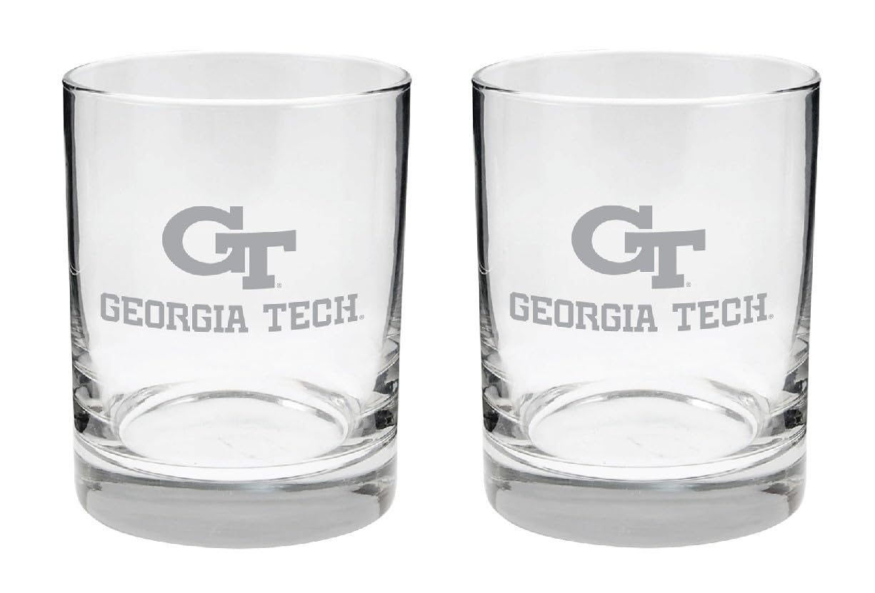 Georgia Tech Yellow Jackets 2-Sided Satin Finish Rock Glass Set of 2 14oz