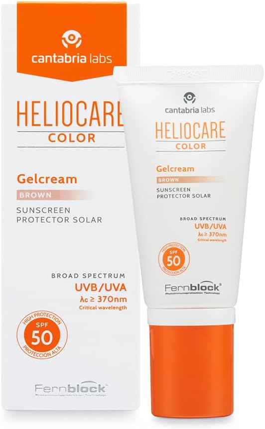 Heliocare Colour Gelcream Brown SPF 50 50ml / Sun Cream For Face/UVA and UVB Anti-Ageing Sunscreen Protection/Combination, Dry, Oily and Normal Skin Types/Natural-looking foundation coverage