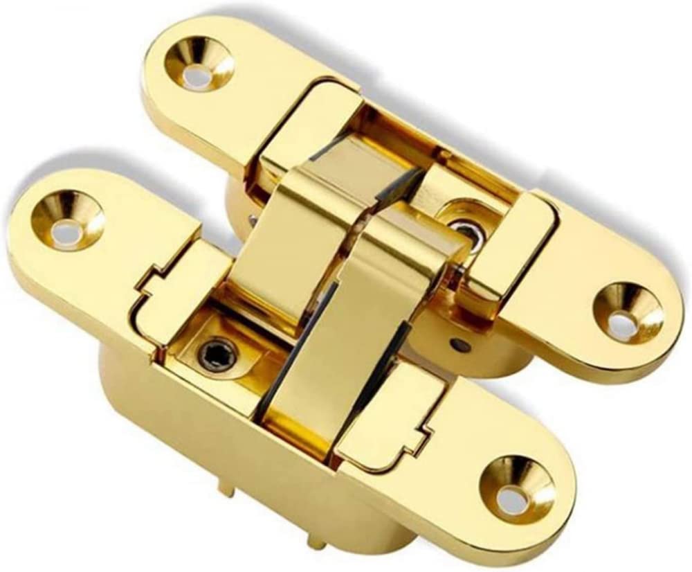 Cerniera per porta invisibile tridimensionale, cerniera in lega di zinco regolabile a croce a 180 gradi trasversale all'interno e all'esterno cerniera nascosta - destra aperta - oro
