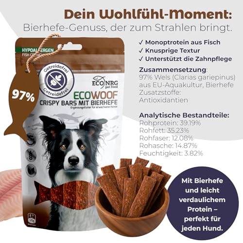 ECO WOOF Fisch Hundesnack Mix - Kaustreifen vom Wels Probierpaket - 375 g - 3 Sorten - Wels Pur | Kürbiskern | Bierhefe - Getreidefreie Fisch-Hundeleckerli - Unterstützt Zahnpflege & Verdauung