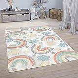 Material: 100 % polipropileno Paco Home Alfombra Infantil Juegos Cuarto Infantil Chicos Chicas 3D Arco Iris Motivo Beige, tamaño:140x200 cm