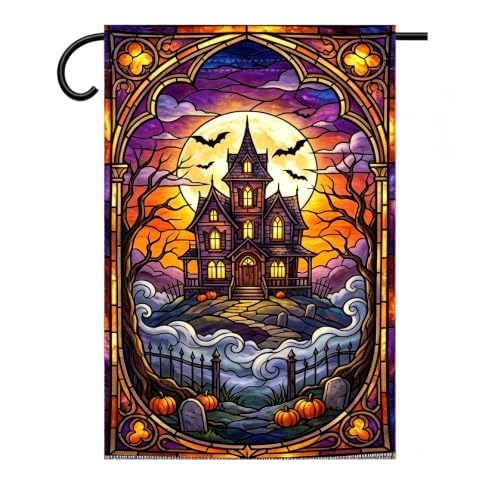 Haunted House Pumpkin Halloween Garden Flag 12×18 Inch Double Sided Decor - image 1