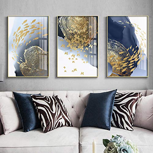 Affiche poisson d'or et papillon abstrait peinture toile 50x70