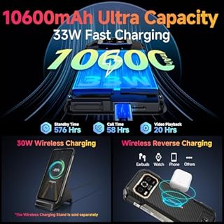 Ulefone Armor 27T Rugged Smartphone Thermal Imaging Android 15, 24GB+256GB, 10600mAh Wireless Charging 64MP Night Vision 6.78" FHD+ 120Hz IP68/69K Waterproof Dual SIM 4G Phones 3-Card Slot NFC