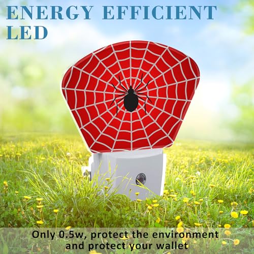 Image of Black Spider Night Light for Kids, White Spider Web LED Night Light Plug into Wall with Dusk to Dawn Sensor for Girls Boys Women Men Room, Hallway, Kitchen, Bathroom, Stairs Decor