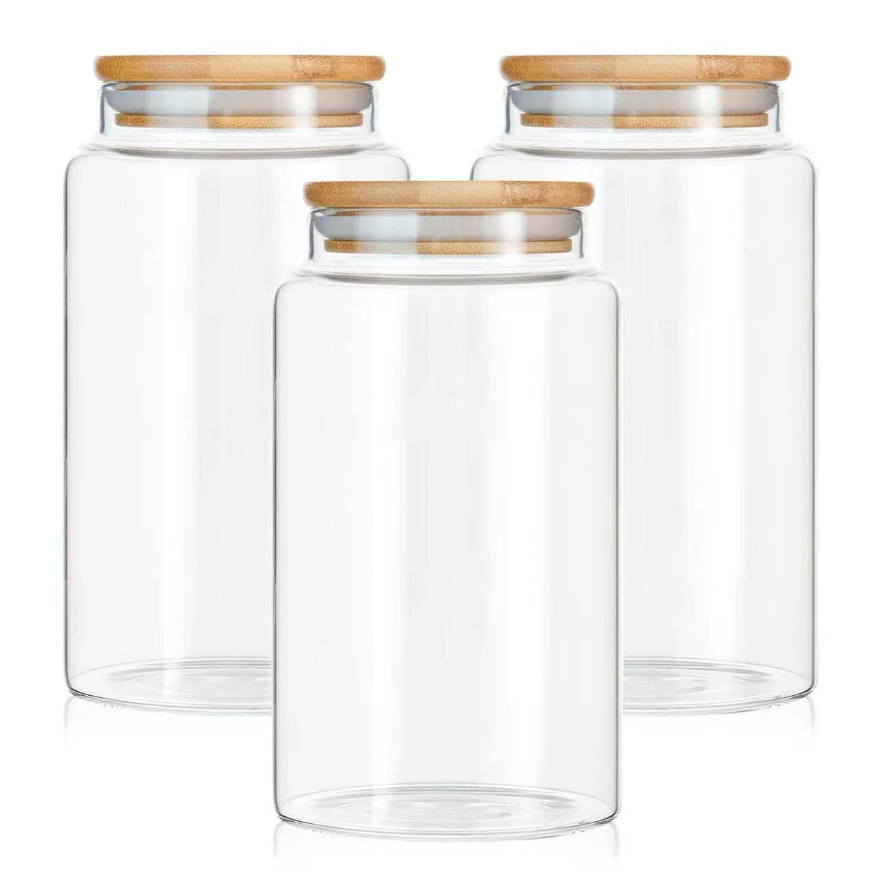 INCETUE 1200 ml Clear Storage Container with Lid, Large Glass Jar Set of 3