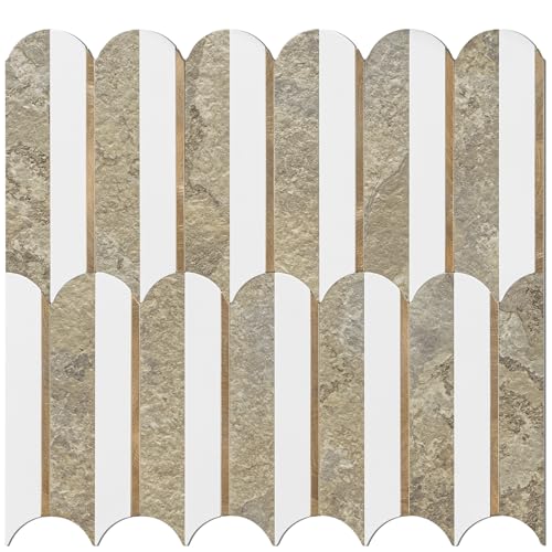 Comparison: Best Backsplash For Brown Cabinets 9 Vamos Tile Peel and Stick Backsplash Seamless Tile,10 Sheets Stick on Backsplash for Kitchen & Bathroom,Coffee Brown+Matt Pure White Marble Look+Brown Gold Metal Self Adhesive Backsplash Tile